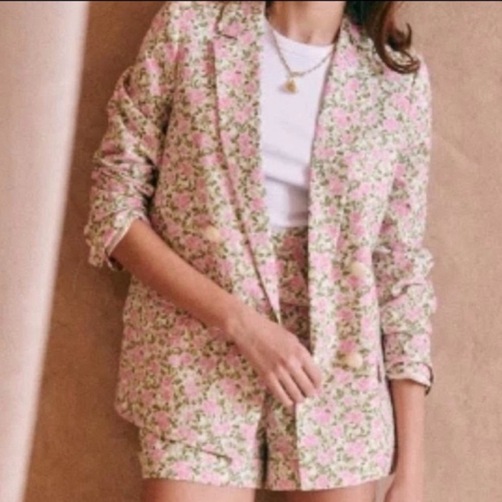 Sezane Pink and Green Floral Blazer